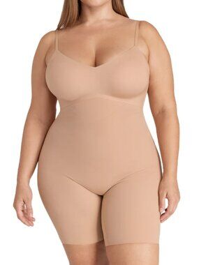 Honeylove SuperPower Mid-Thigh Bodysuit Shapewear Beige/Nude Size 1X NWT
